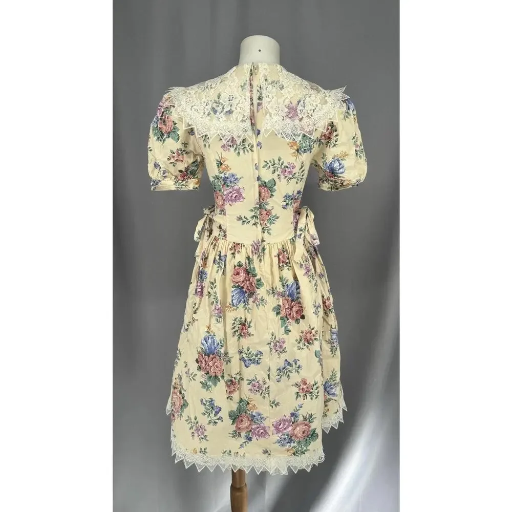 Vintage Jessica McClintock Gunne Sax Dress Girls 14 Floral Lace Prairie Boho